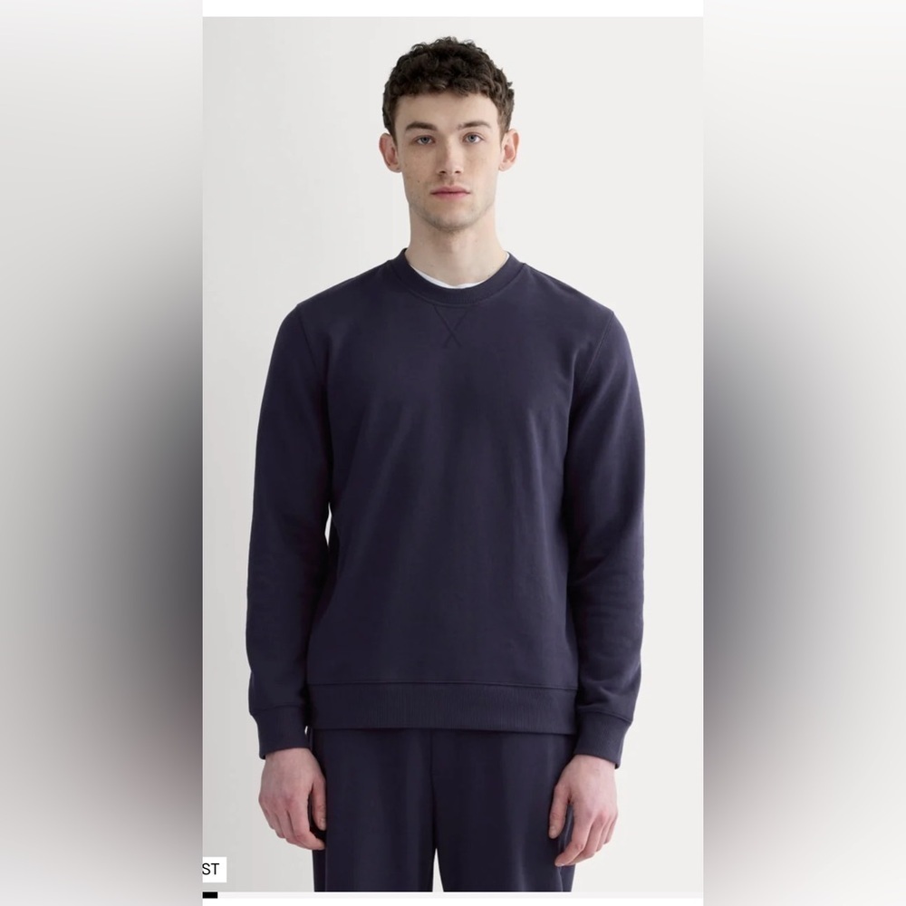 Everlane The Off-Duty Terry Crew Organic Cotton Navy Sweatshirt , Large